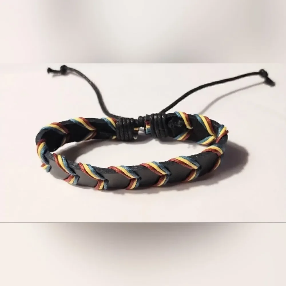 New leather bracelet men's‎ braided black new d60